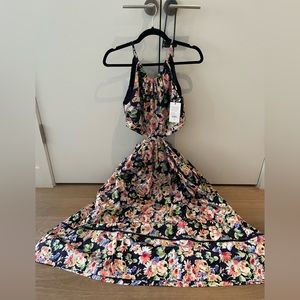 Something Navy Floral cut out midi dress size S